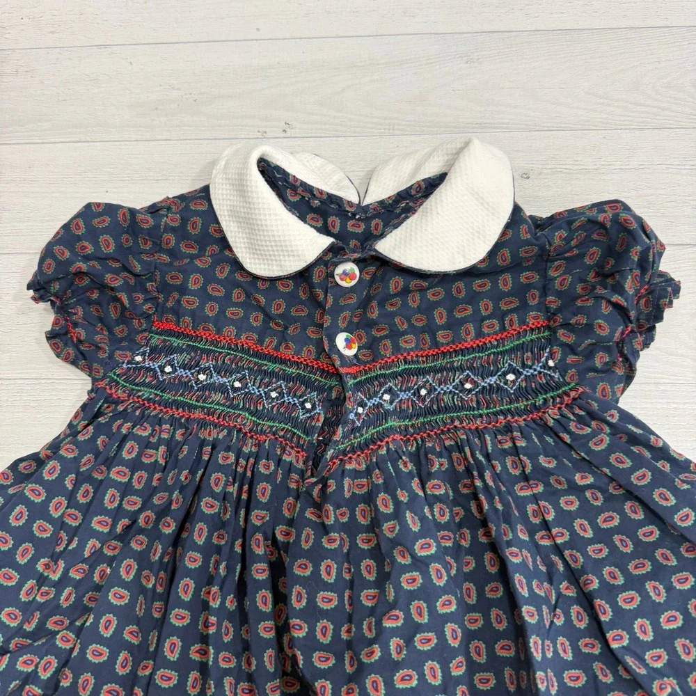 Vintage girls smocked dress white collar no‎ size